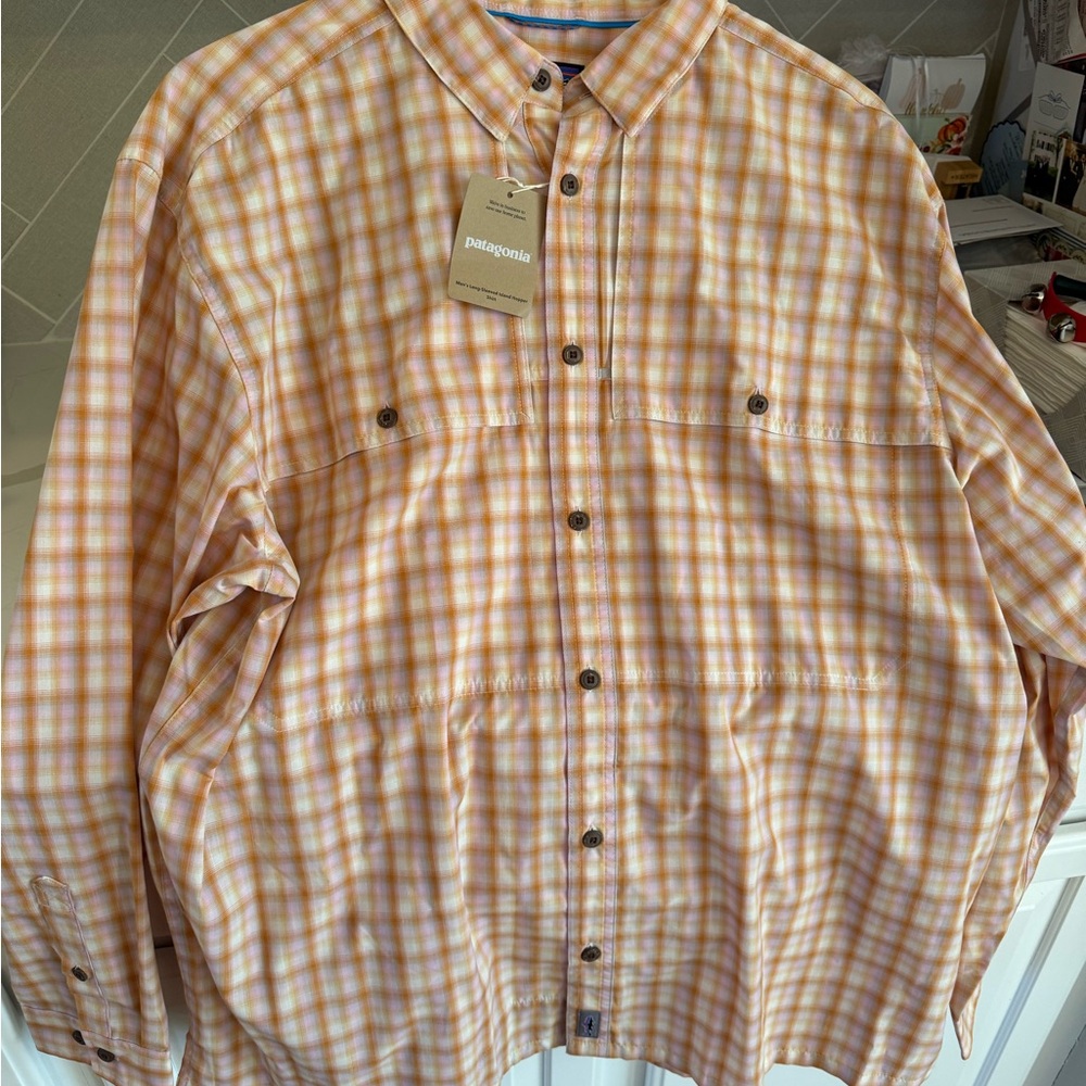 Patagonia Orange Plaid Casual Button Down Shirt